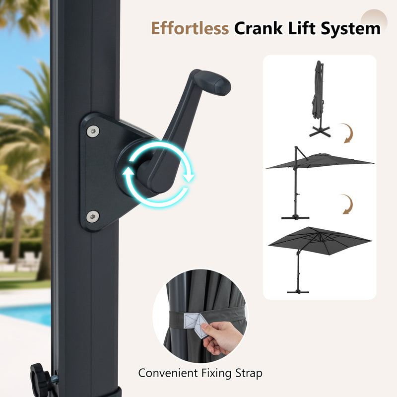 Costway - 11 x 9 FT Cantilever Patio Umbrella with 360° Rotation and Easy Tilt Adjustment-Gray