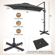 Costway - 11 x 9 FT Cantilever Patio Umbrella with 360° Rotation and Easy Tilt Adjustment-Gray