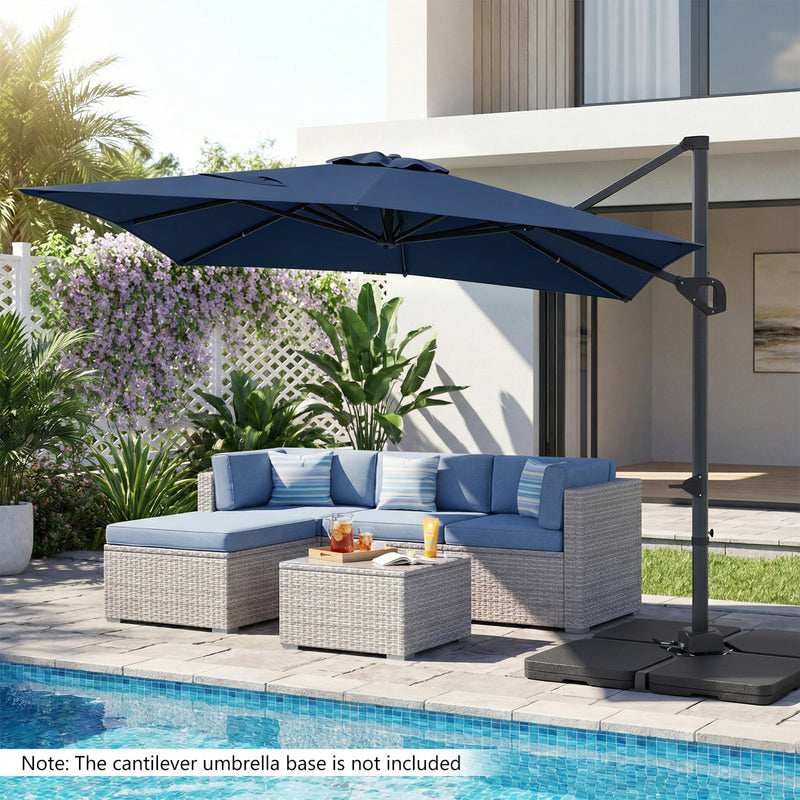 Costway - 11 x 9 FT Cantilever Patio Umbrella with 360° Rotation and Easy Tilt Adjustment-Navy