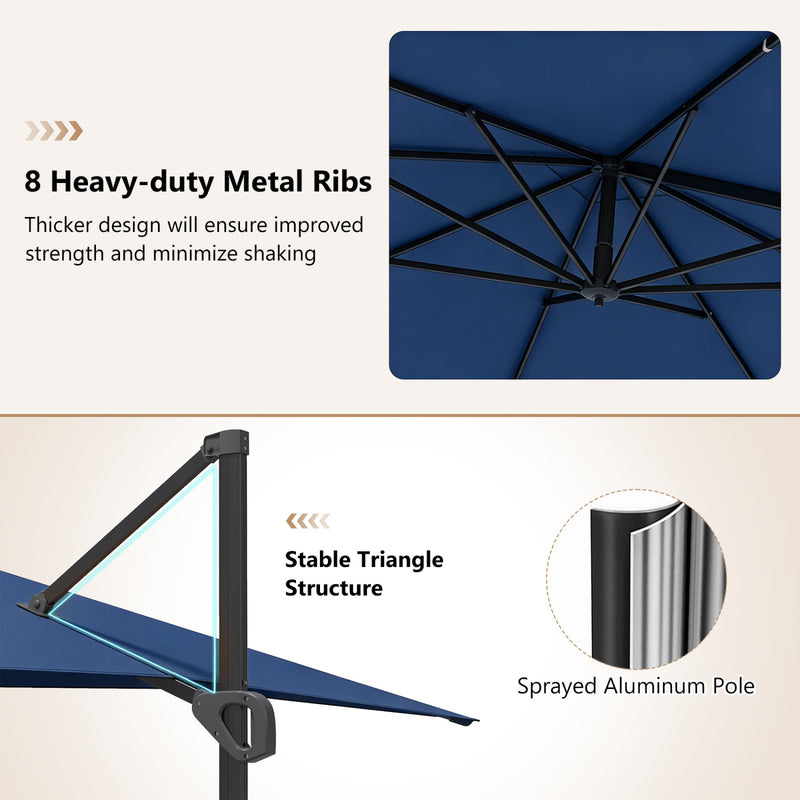 Costway - 11 x 9 FT Cantilever Patio Umbrella with 360° Rotation and Easy Tilt Adjustment-Navy
