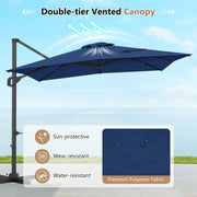 Costway - 11 x 9 FT Cantilever Patio Umbrella with 360° Rotation and Easy Tilt Adjustment-Navy