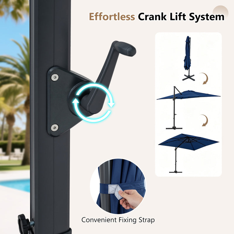 Costway - 11 x 9 FT Cantilever Patio Umbrella with 360° Rotation and Easy Tilt Adjustment-Navy