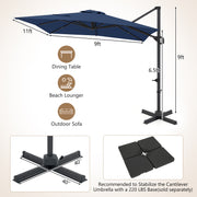 Costway - 11 x 9 FT Cantilever Patio Umbrella with 360° Rotation and Easy Tilt Adjustment-Navy