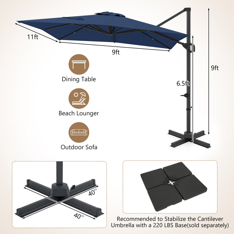 Costway - 11 x 9 FT Cantilever Patio Umbrella with 360° Rotation and Easy Tilt Adjustment-Navy