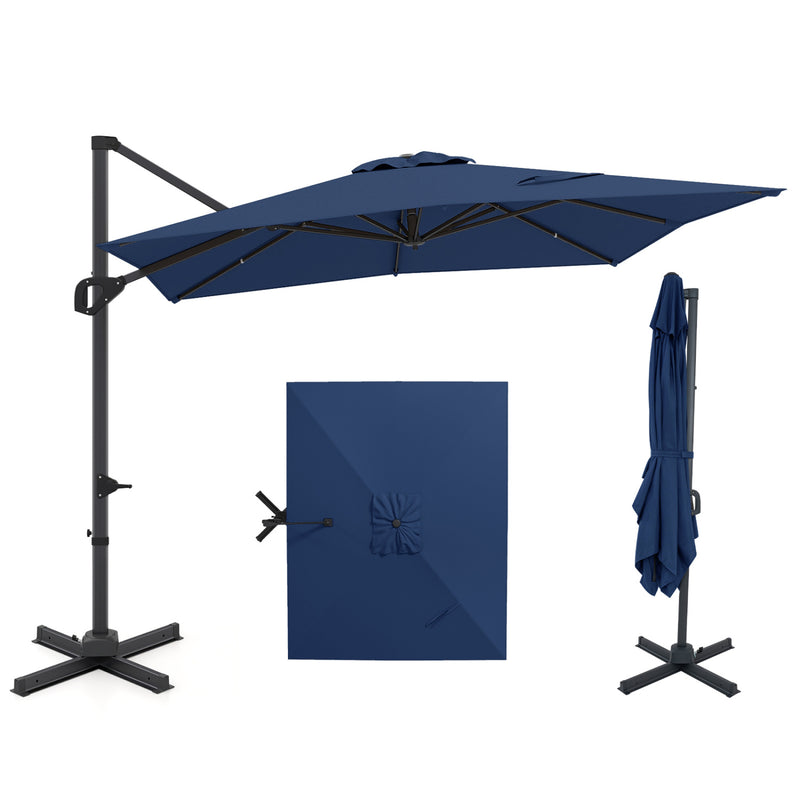 Costway - 11 x 9 FT Cantilever Patio Umbrella with 360° Rotation and Easy Tilt Adjustment-Navy