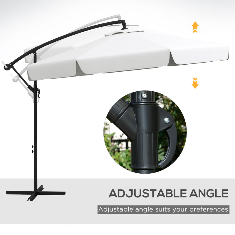 11 FT Cantilever Patio Umbrella Offset Parasol with Cross Base and 8 Ribs for Garden, Cream White
