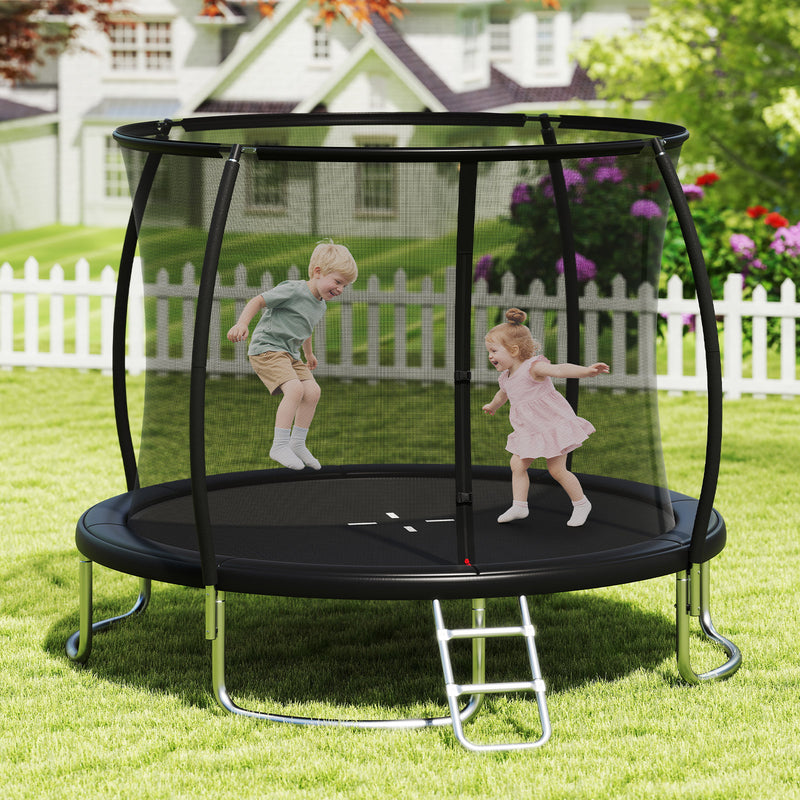 Costway - 12FT Outdoor Trampoline Heavy-Duty Recreational Trampoline with Safety Enclosure Net-Black
