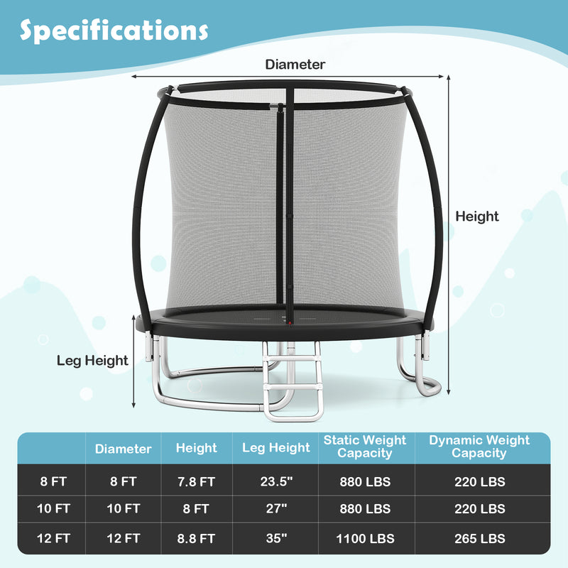 Costway - 12FT Outdoor Trampoline Heavy-Duty Recreational Trampoline with Safety Enclosure Net-Black