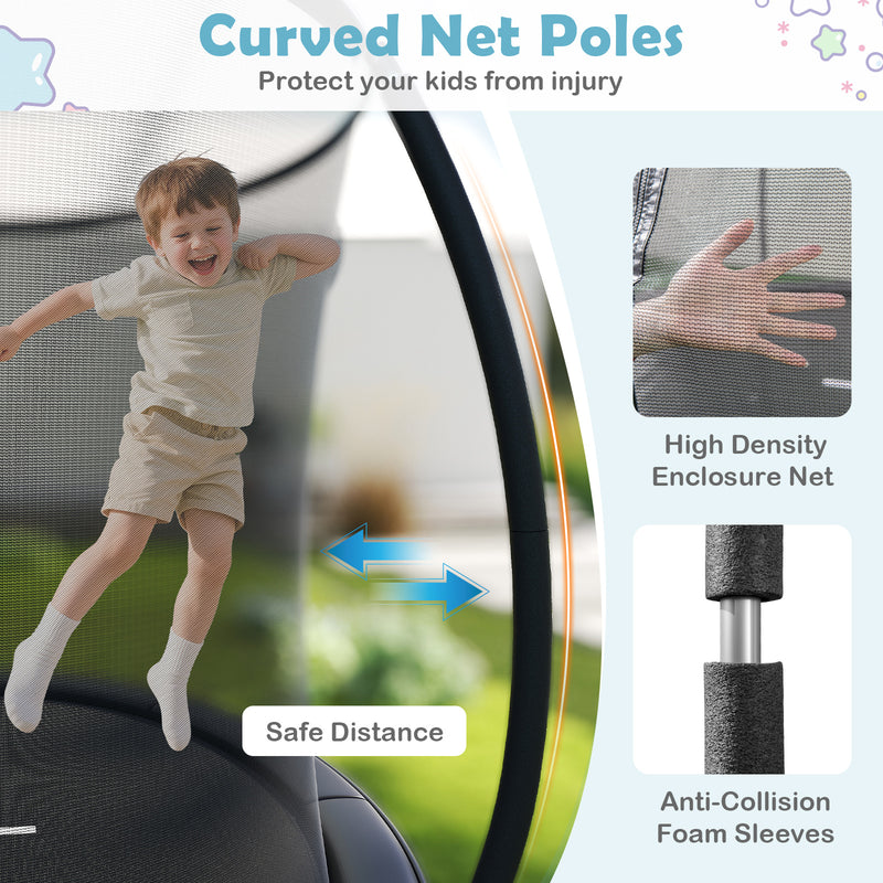 Costway - 12FT Outdoor Trampoline Heavy-Duty Recreational Trampoline with Safety Enclosure Net-Black