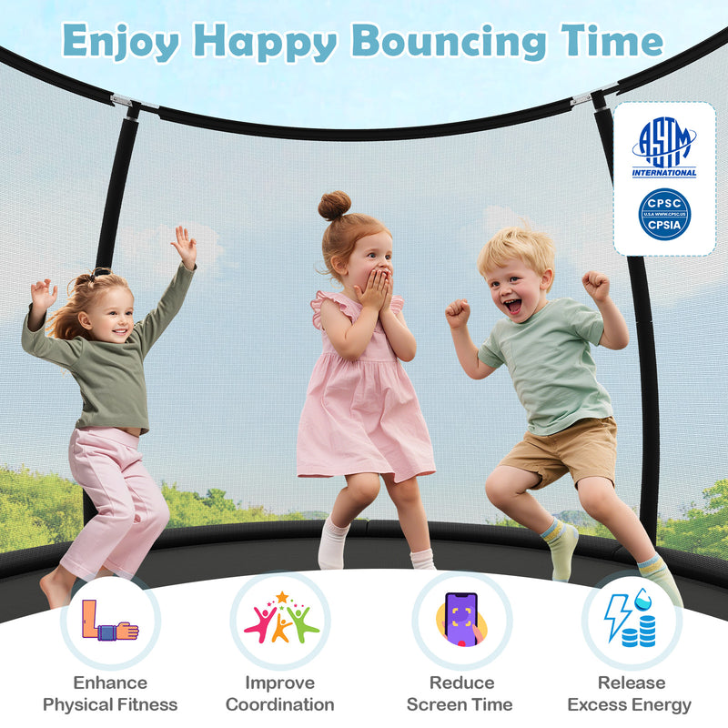 Costway - 12FT Outdoor Trampoline Heavy-Duty Recreational Trampoline with Safety Enclosure Net-Black