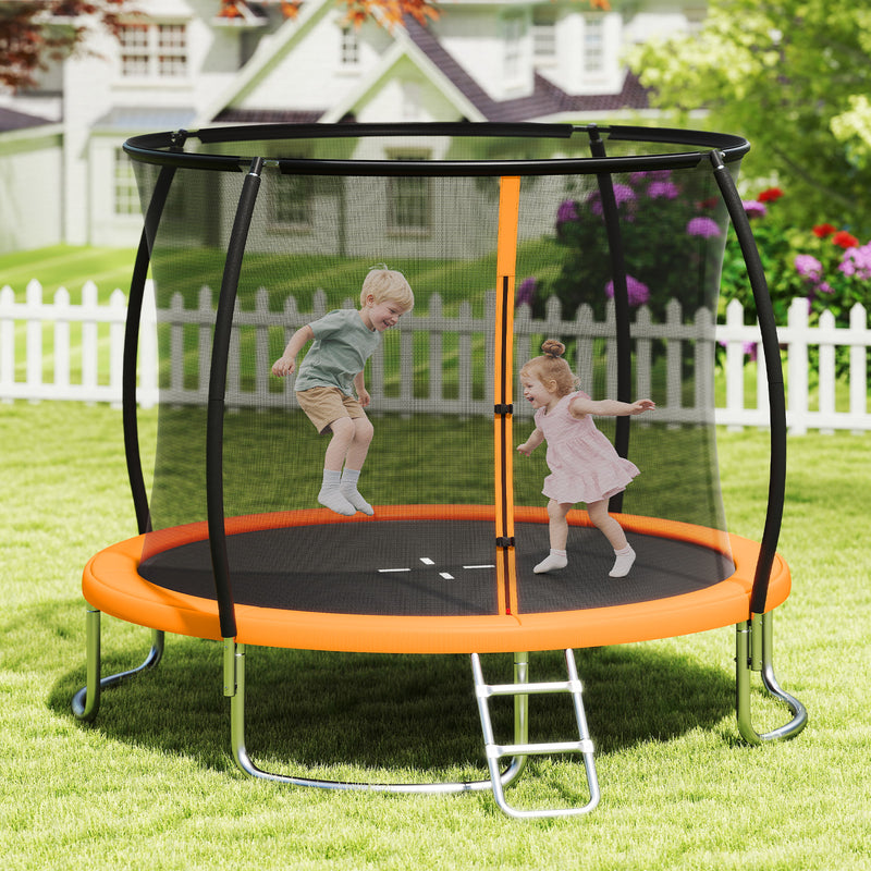 Costway - 12FT Outdoor Trampoline Heavy-Duty Recreational Trampoline with Safety Enclosure Net-Orange