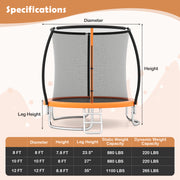 Costway - 12FT Outdoor Trampoline Heavy-Duty Recreational Trampoline with Safety Enclosure Net-Orange