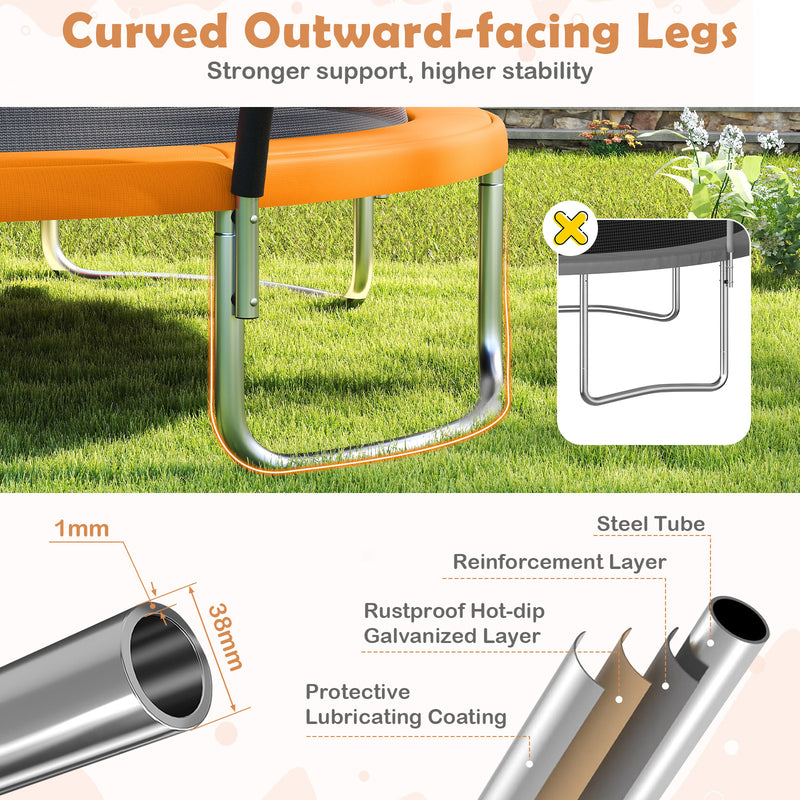 Costway - 12FT Outdoor Trampoline Heavy-Duty Recreational Trampoline with Safety Enclosure Net-Orange