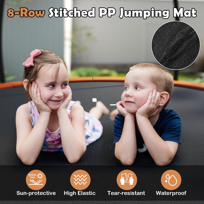 Costway - 12FT Outdoor Trampoline Heavy-Duty Recreational Trampoline with Safety Enclosure Net-Orange