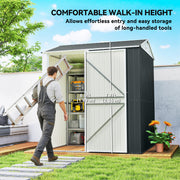 7' x 6' Tall Outdoor Storage Shed, Waterproof Metal Garden Shed with Gloves, Lockable Door, Dark Grey