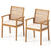 Costway - Outdoor Patio Dining Chairs Set of 2 with Removable Padded Cushion and Slatted Backrest-Beige