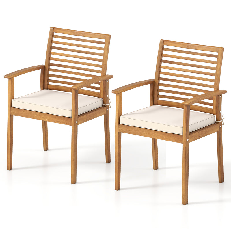 Costway - Outdoor Patio Dining Chairs Set of 2 with Removable Padded Cushion and Slatted Backrest-Beige