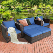 Costway - 5 Pieces Patio Cushioned Rattan Furniture Set-Navy
