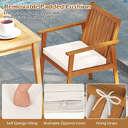 Costway - 2 Pieces Patio Dining Chairs Outdoor Acacia Wood Chairs with Removable Padded Cushion-Natural