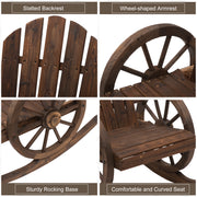 Outsunny - Patio Wooden Rocking Chair, Wagon Outdoor Rocker Chair with Slatted Design and Wheel Armrests for Garden, Carbonized