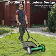 Costway - 14 Inch Push Lawn Mower with 5 Steel Blades and Grass Catcher Bag-Green