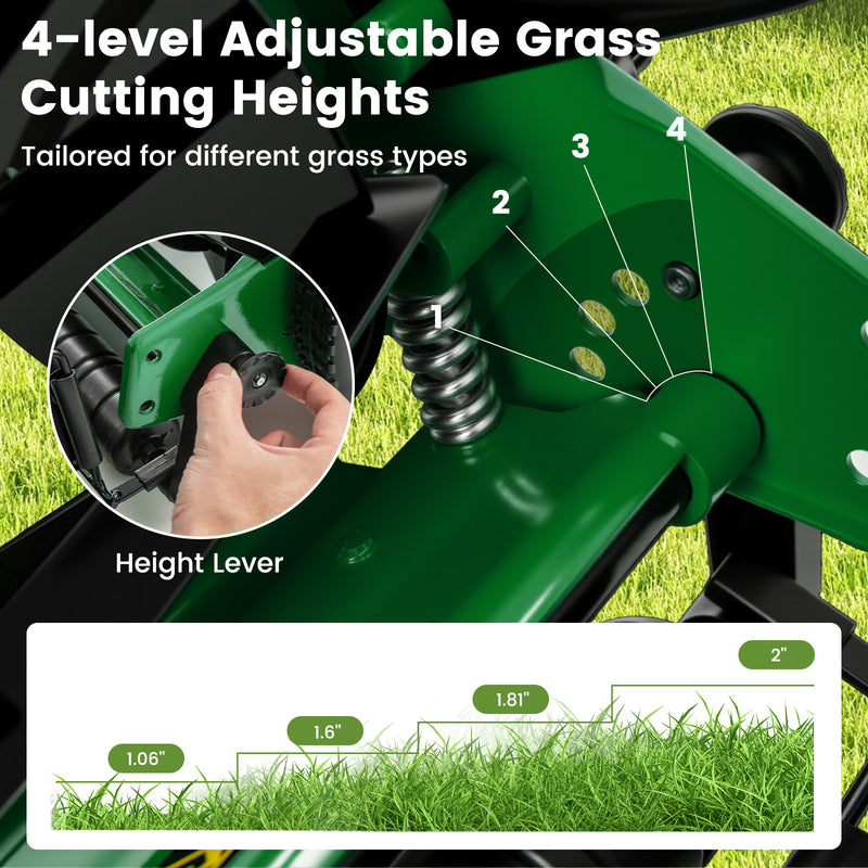 Costway - 14 Inch Push Lawn Mower with 5 Steel Blades and Grass Catcher Bag-Green