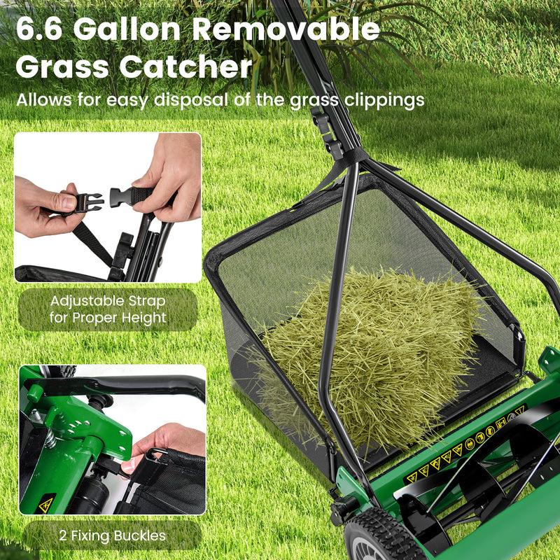Costway - 14 Inch Push Lawn Mower with 5 Steel Blades and Grass Catcher Bag-Green