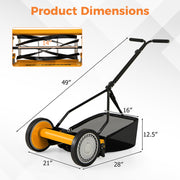 Costway - 14 Inch Push Lawn Mower with 5 Steel Blades and Grass Catcher Bag-Orange