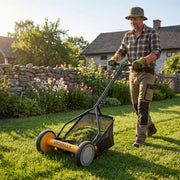 Costway - 14 Inch Push Lawn Mower with 5 Steel Blades and Grass Catcher Bag-Orange