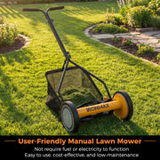 Costway - 14 Inch Push Lawn Mower with 5 Steel Blades and Grass Catcher Bag-Orange