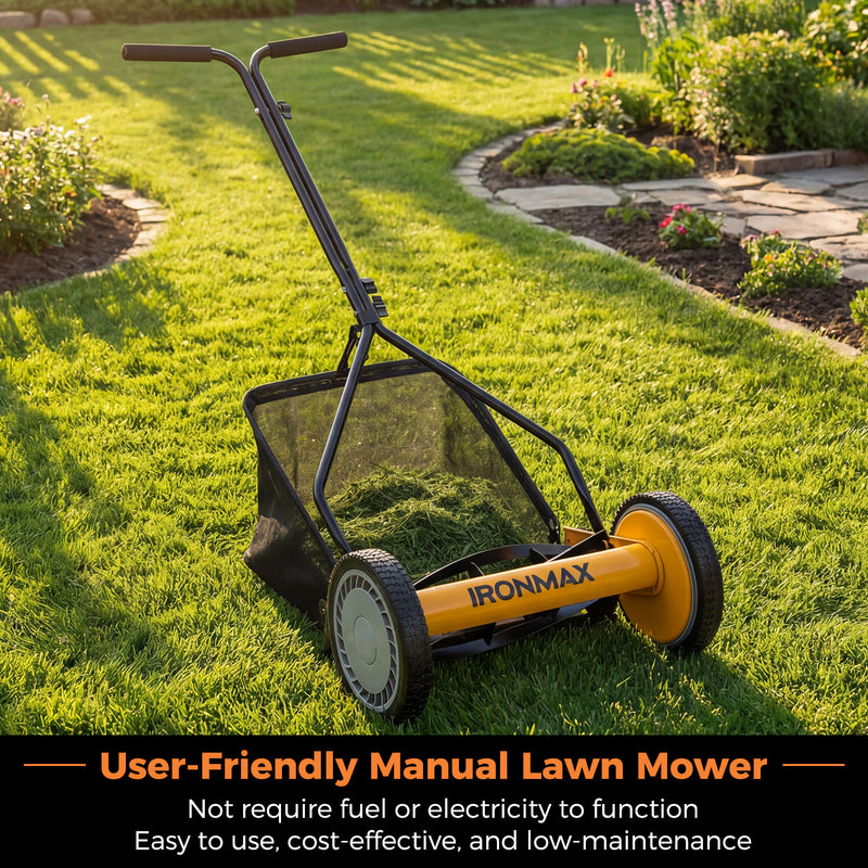Costway - 14 Inch Push Lawn Mower with 5 Steel Blades and Grass Catcher Bag-Orange