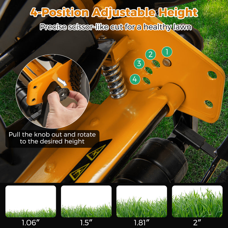 Costway - 14 Inch Push Lawn Mower with 5 Steel Blades and Grass Catcher Bag-Orange