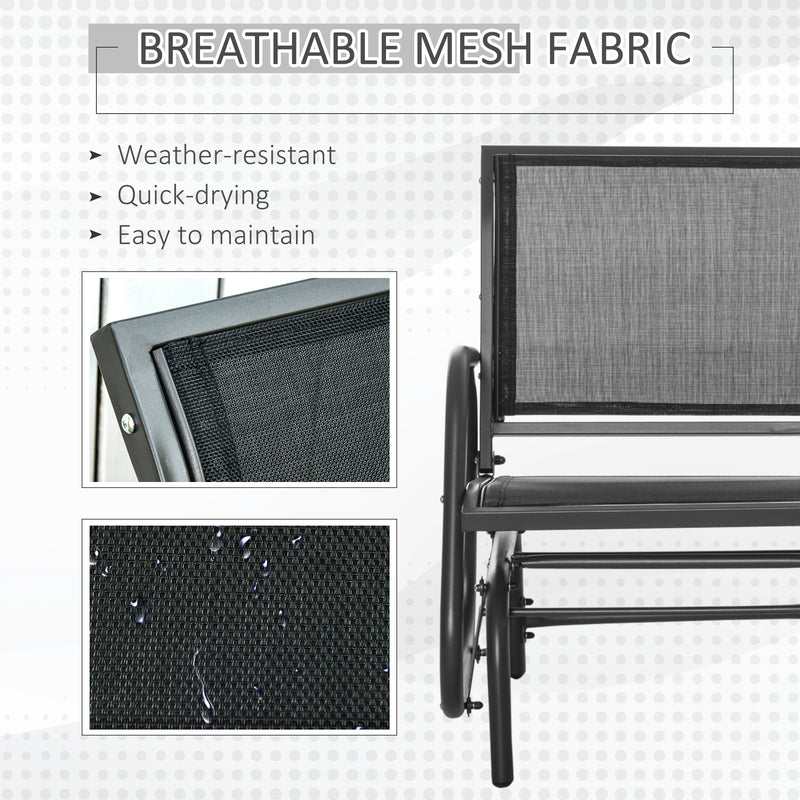 Outsunny - Patio Glider Set of 2 Outdoor Glider Chair with Breathable Mesh Seat & Backrest, Armrests and Metal Frame, Black