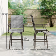 Outsunny - Outdoor Bar Stools Set of 2, Swivel Bar Height Chairs with High Back, Curved Armrests and Steel Frame, Mixed Grey