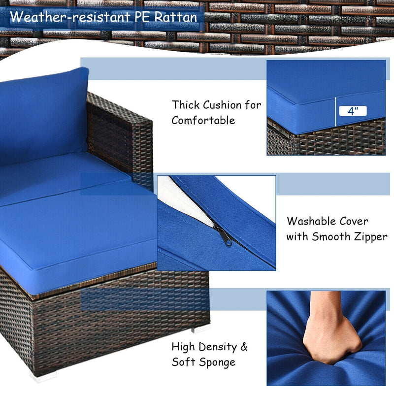 Costway - 6 Pieces Patio Rattan Furniture Set with Sectional Cushion-Blue
