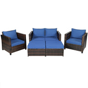 Costway - 5 Pieces Patio Cushioned Rattan Furniture Set-Navy