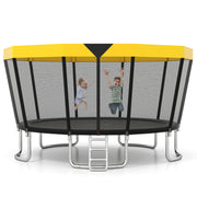 Costway - 15 FT Outdoor Trampoline ASTM Compliant Recreational Trampoline with Non-Slip Ladder-Yellow