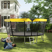Costway - 15 FT Outdoor Trampoline ASTM Compliant Recreational Trampoline with Non-Slip Ladder-Yellow