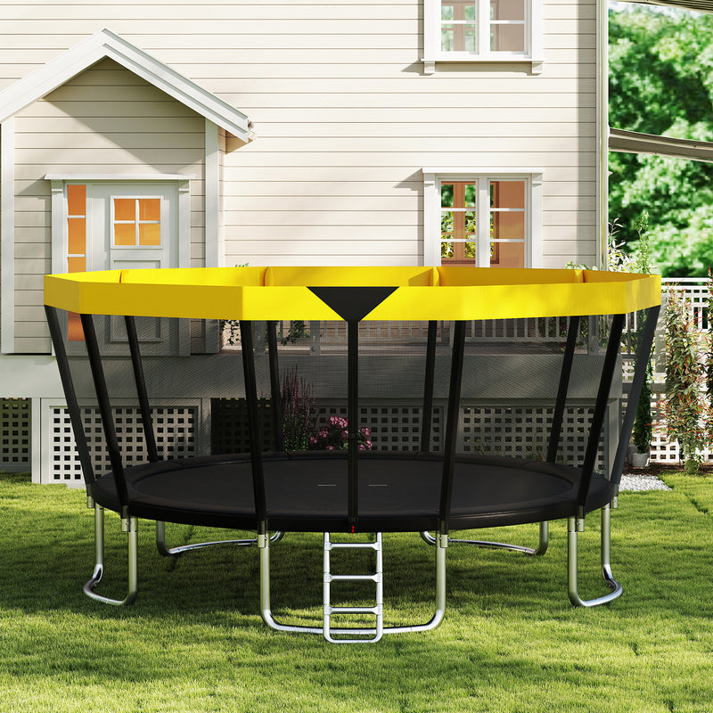 Costway - 15 FT Outdoor Trampoline ASTM Compliant Recreational Trampoline with Non-Slip Ladder-Yellow