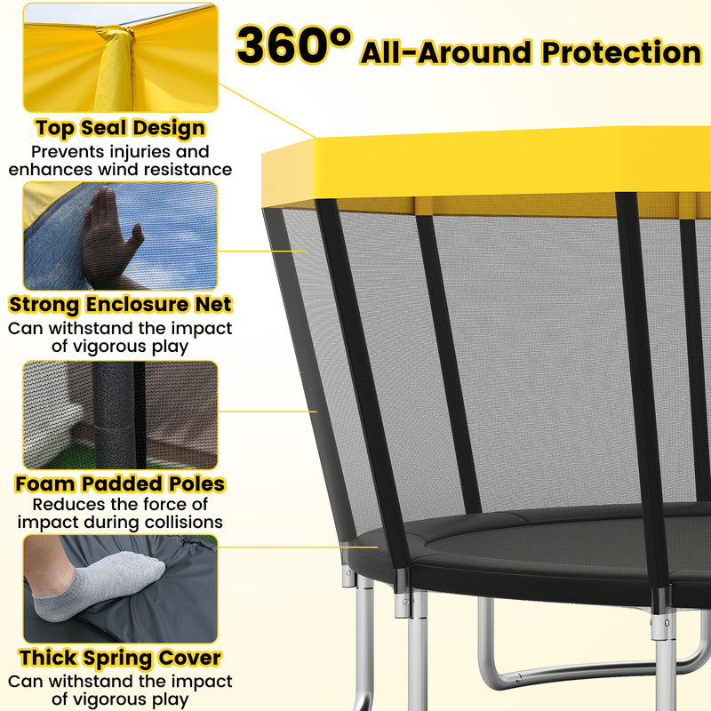 Costway - 15 FT Outdoor Trampoline ASTM Compliant Recreational Trampoline with Non-Slip Ladder-Yellow