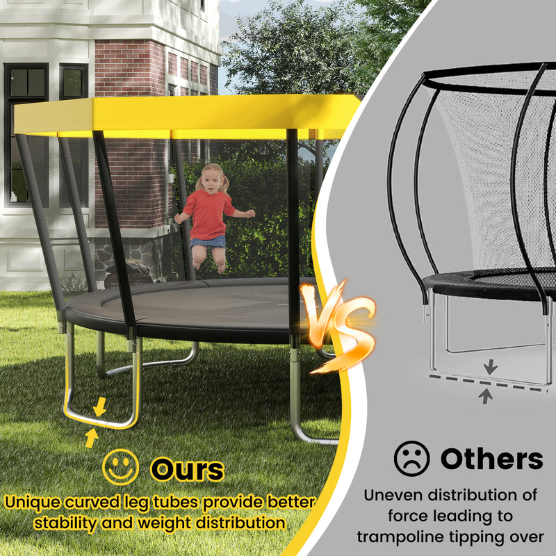 Costway - 15 FT Outdoor Trampoline ASTM Compliant Recreational Trampoline with Non-Slip Ladder-Yellow
