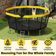 Costway - 15 FT Outdoor Trampoline ASTM Compliant Recreational Trampoline with Non-Slip Ladder-Yellow