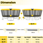 Costway - 15 FT Outdoor Trampoline ASTM Compliant Recreational Trampoline with Non-Slip Ladder-Yellow
