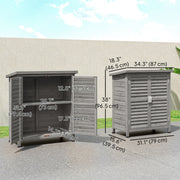 Wooden Garden Storage Shed Kit Wood Garage Tool Organisation Cabinet with 2 Door , 34" x 18" x 38", Grey
