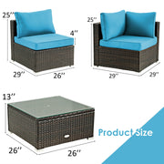 Costway - 5 Pieces Cushioned Patio Rattan Furniture Set with Glass Table-Turquoise