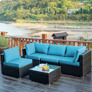 Costway - 5 Pieces Cushioned Patio Rattan Furniture Set with Glass Table-Turquoise