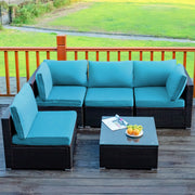 Costway - 5 Pieces Cushioned Patio Rattan Furniture Set with Glass Table-Turquoise