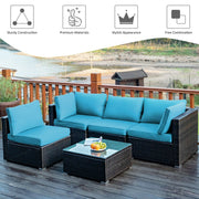 Costway - 5 Pieces Cushioned Patio Rattan Furniture Set with Glass Table-Turquoise