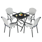 Costway - Set of 4 Patio Rattan Stackable Dining Chair with  Armrest for Garden-White