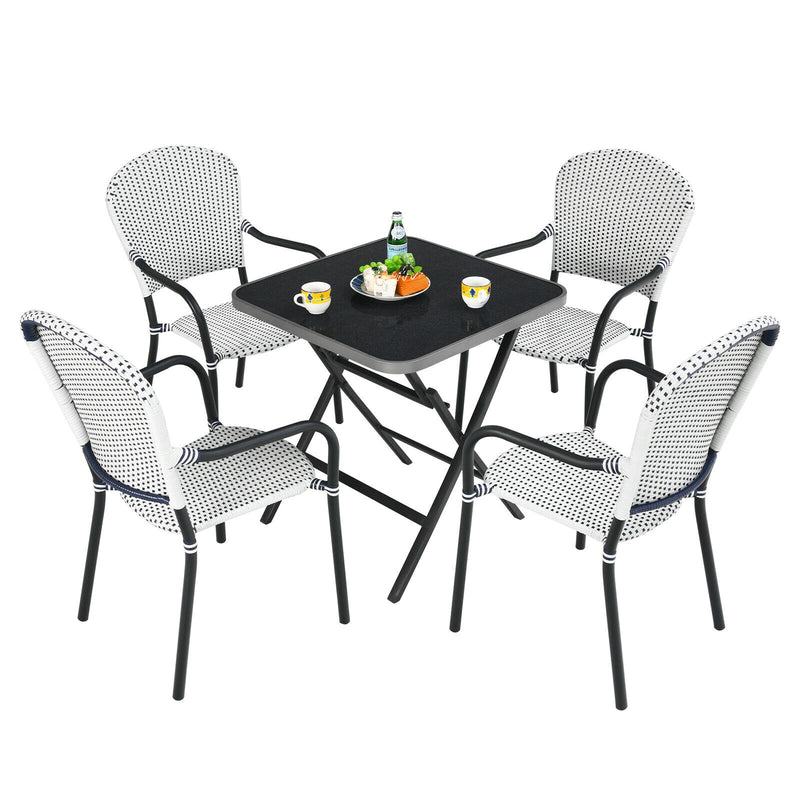 Costway - Set of 4 Patio Rattan Stackable Dining Chair with  Armrest for Garden-White